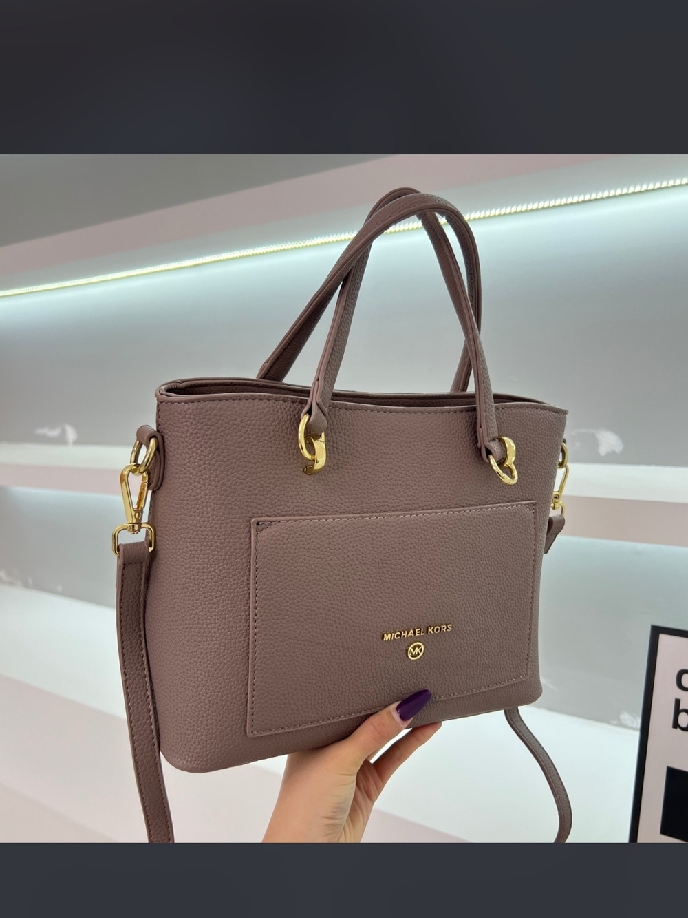 Michael Kors Mauve Leather Satchel with Gold Hardware